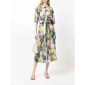Ginger & Smart Joy Floral-Print Silk-Linen Shirt Dress Multi Color Size L/XL